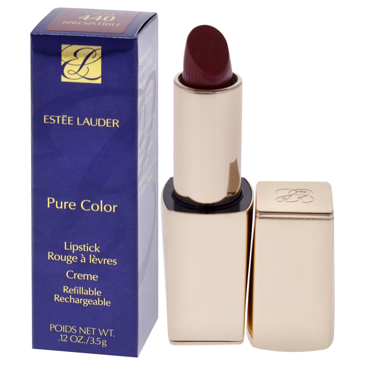 Estée Lauder Pure Color lipstick with packaging on a white background