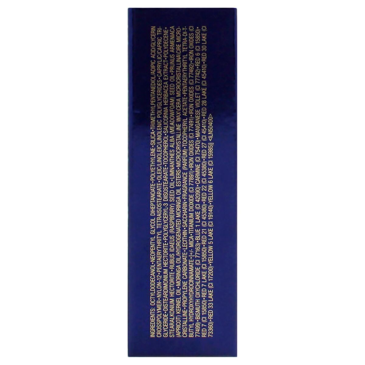 Narrow blue rectangular object with text on a white background