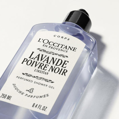 L'OCCITANE Lavande Poivre Noir shower gel bottle on a white background