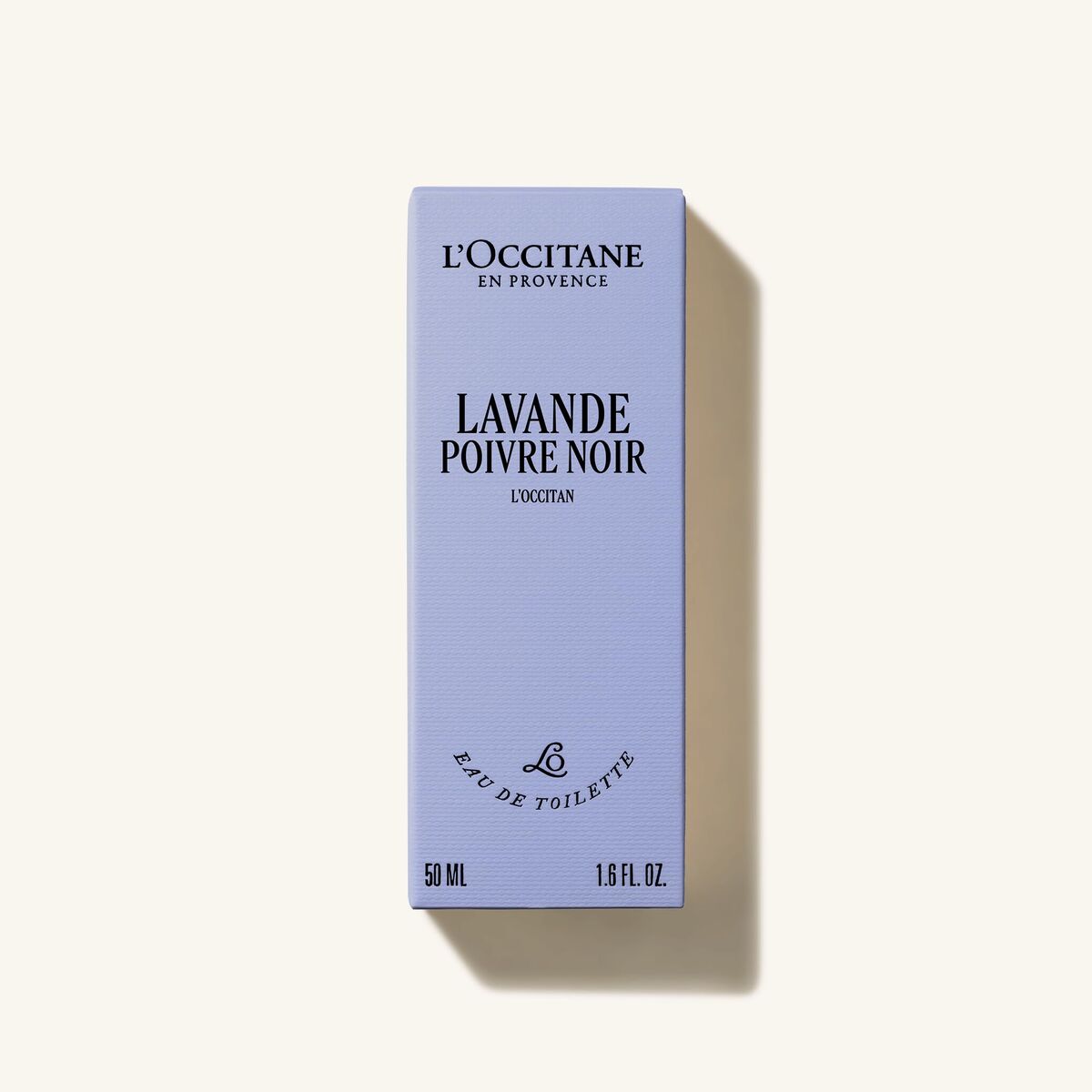 L'Occitane Lavande Poivre Noir perfume box on a white background