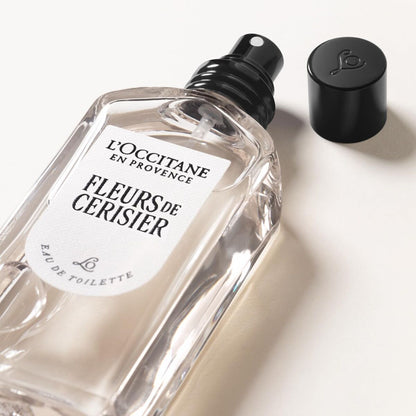 L'Occitane En Provence Fleurs de Cerisier perfume bottle on a white background