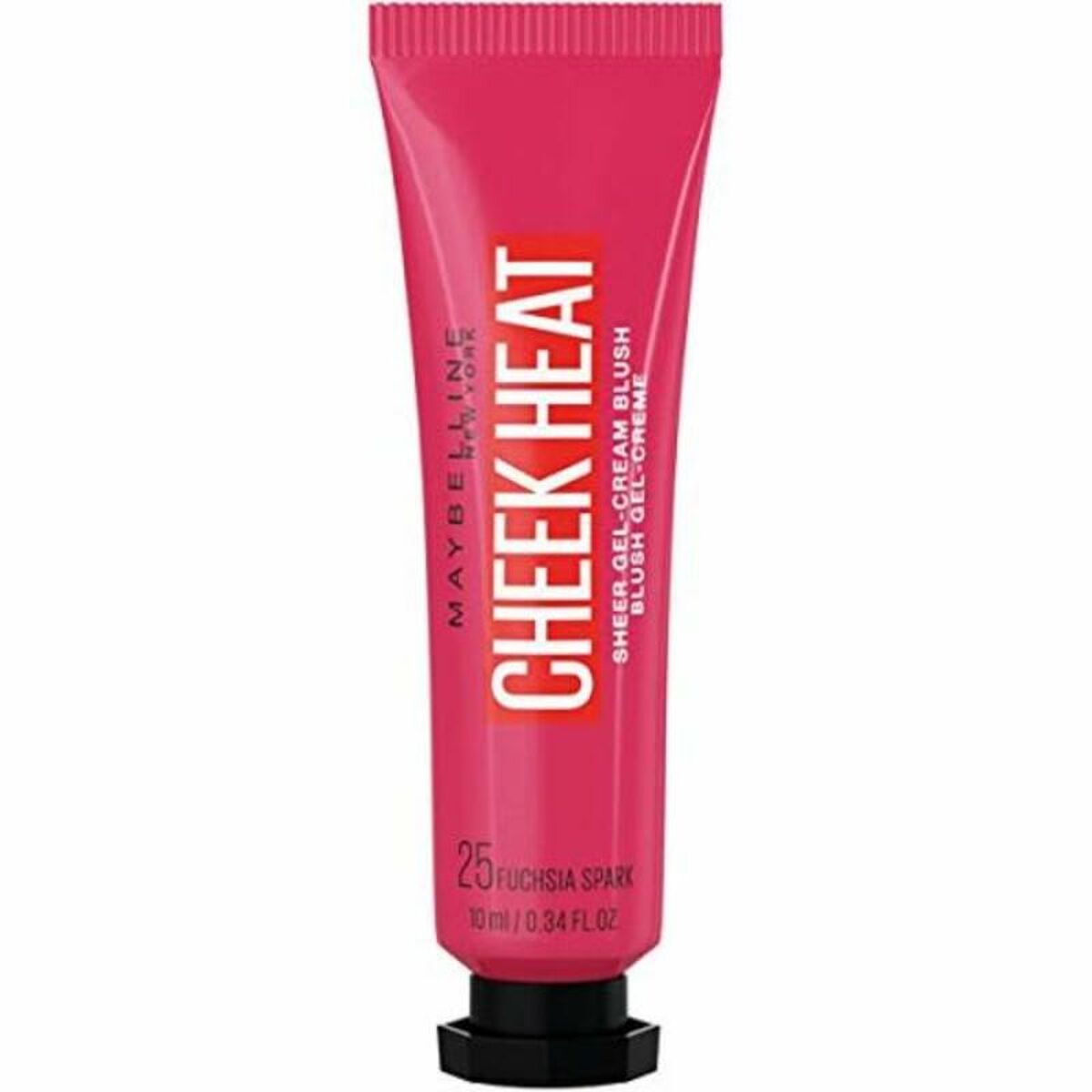 Maybelline Cheek Heat blush tube in Fuchsia Spark on a white background