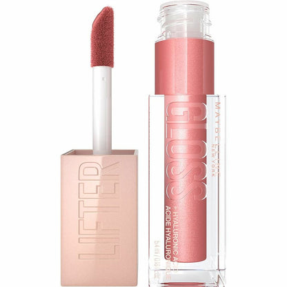 Lip gloss with applicator and packaging on a white background