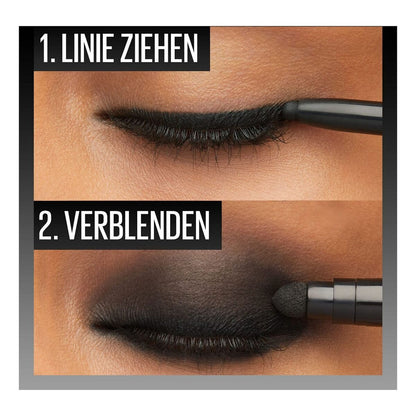 Step-by-step makeup tutorial for applying eyeliner with a brush.