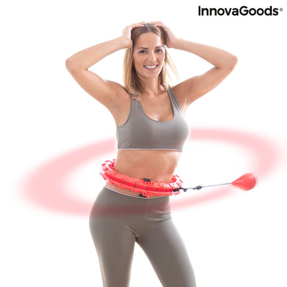 Woman using a red waist trainer with InnovaGoods branding on a white background