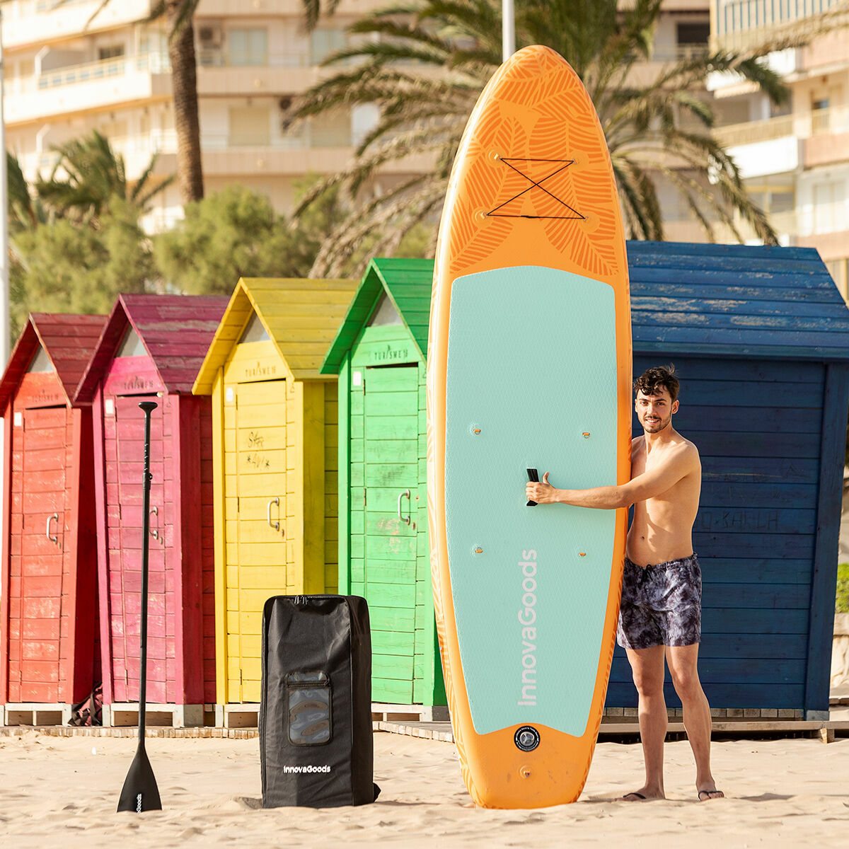 inflatable SUP board with non slip deck pad and fins