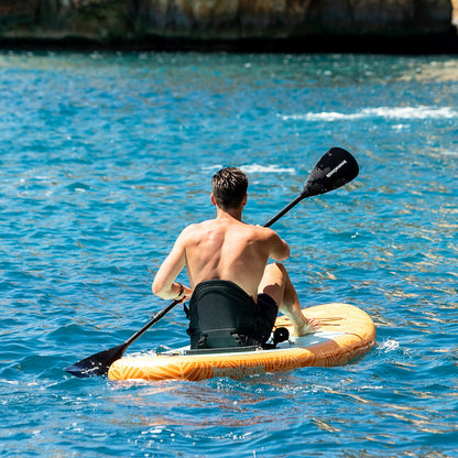 orange 2‑in‑1 inflatable paddleboard travel friendly