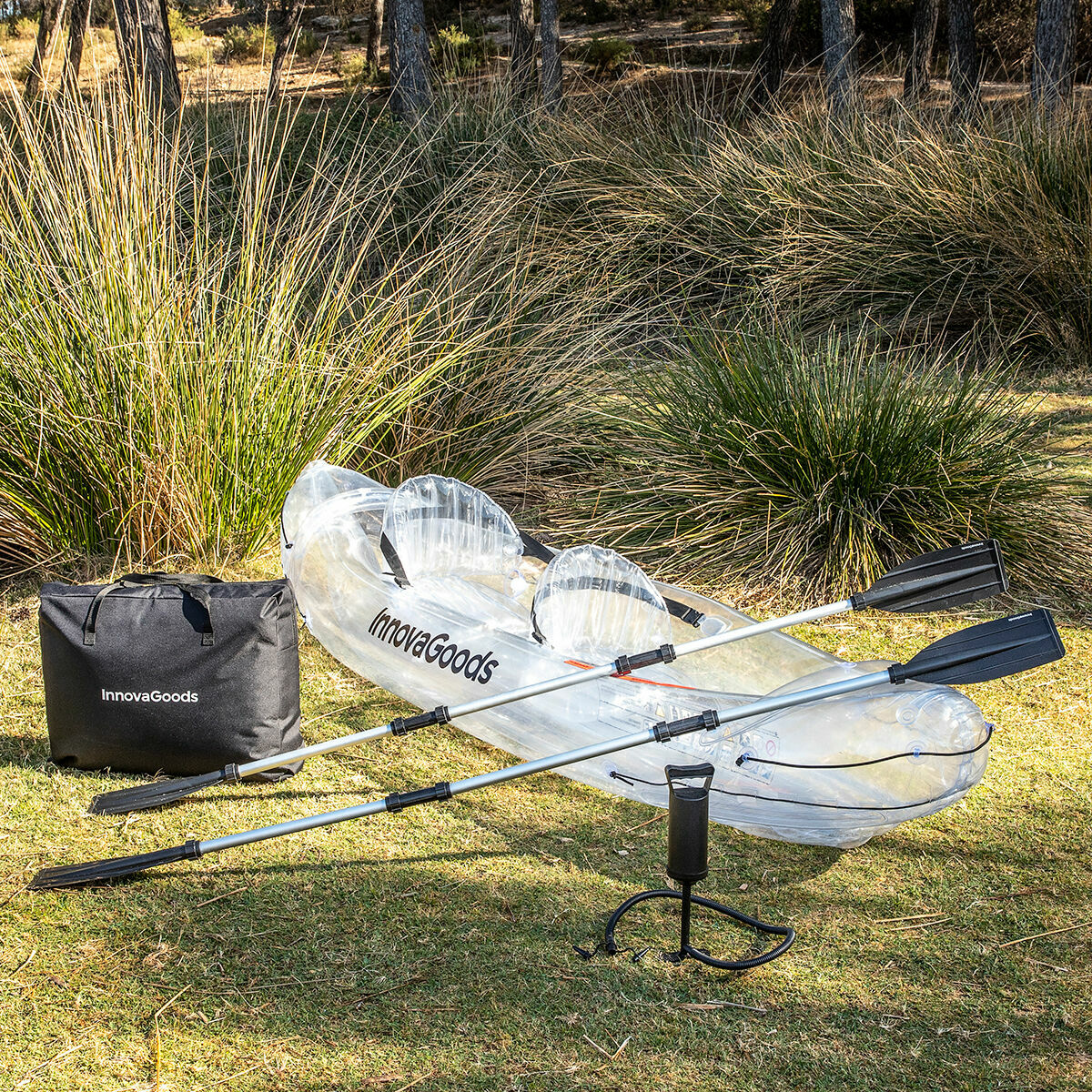 Inflatable kayak with view through transparent hull