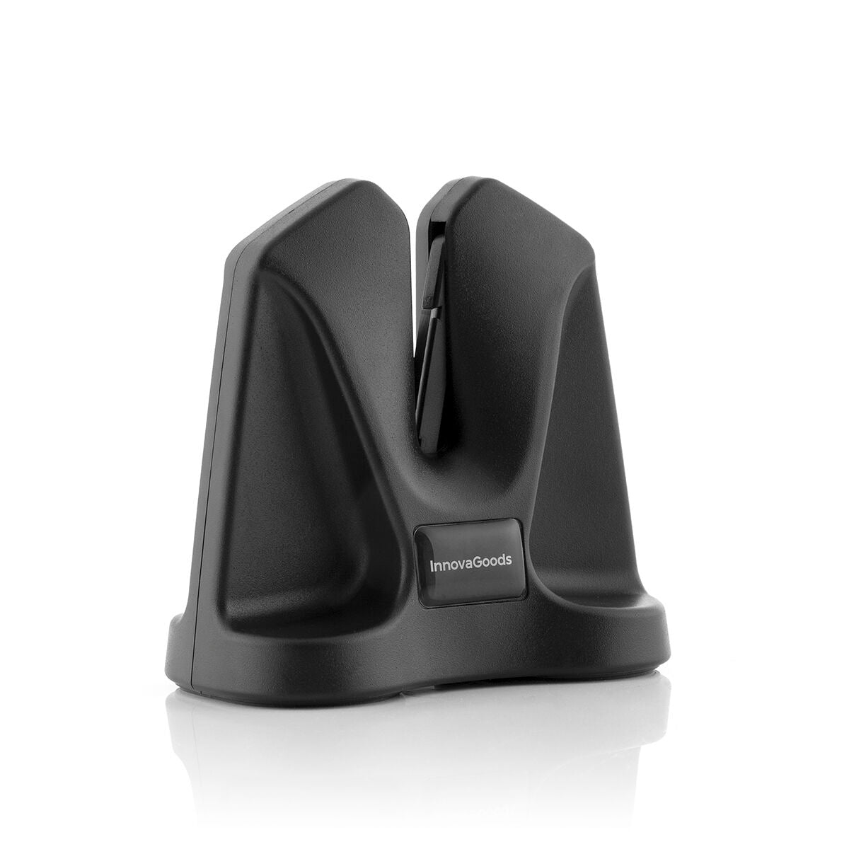 Black knife sharpener with 'InnovaGoods' branding on a white background
