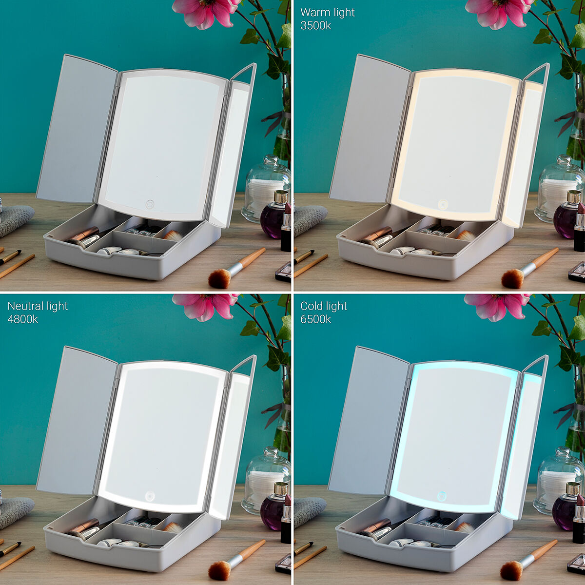 3‑in‑1 Folding LED Makeup Mirror with Organiser | Panomir InnovaGoods