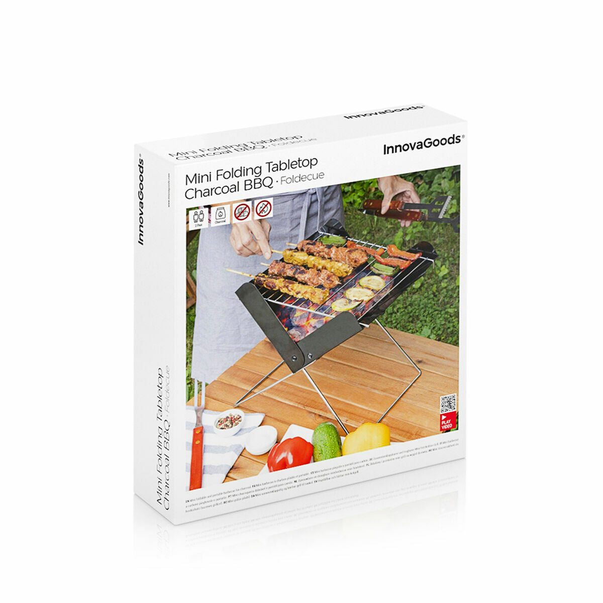 Box of InnovaGoods Mini Folding Tabletop Charcoal BBQ on a white background