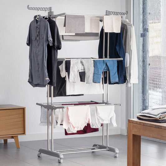 Folding vertical clothes dryer with wheels 24 bars