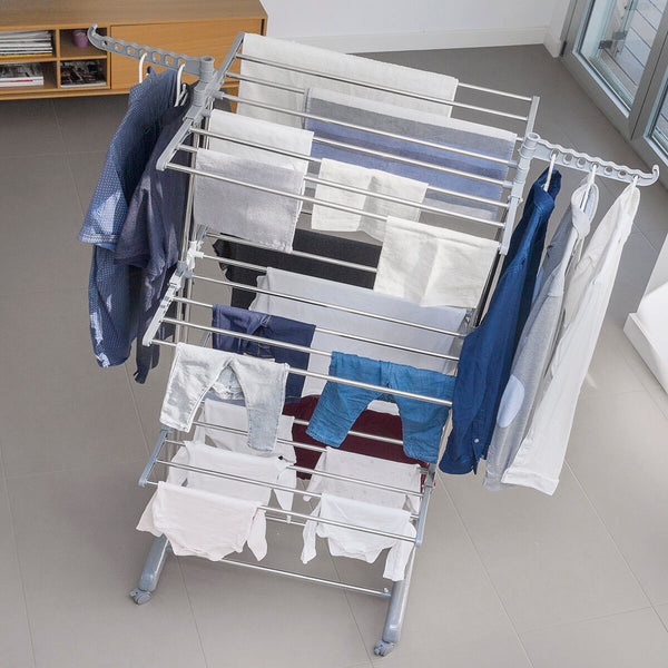Folding vertical clothes dryer with wheels 24 bars