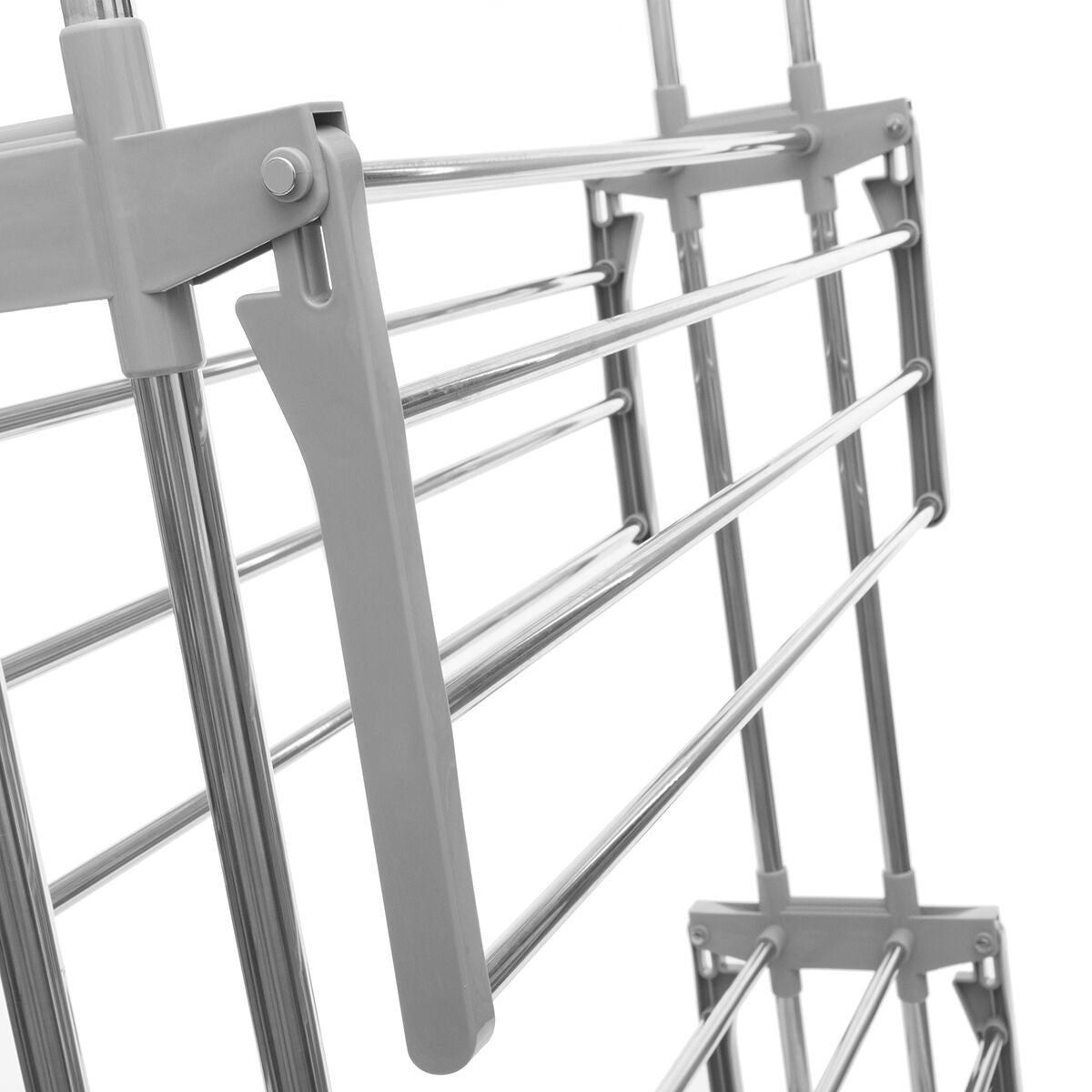 Metal ladder with adjustable rungs on a white background