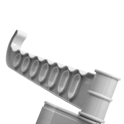 Gray plastic component with multiple slots on a white background