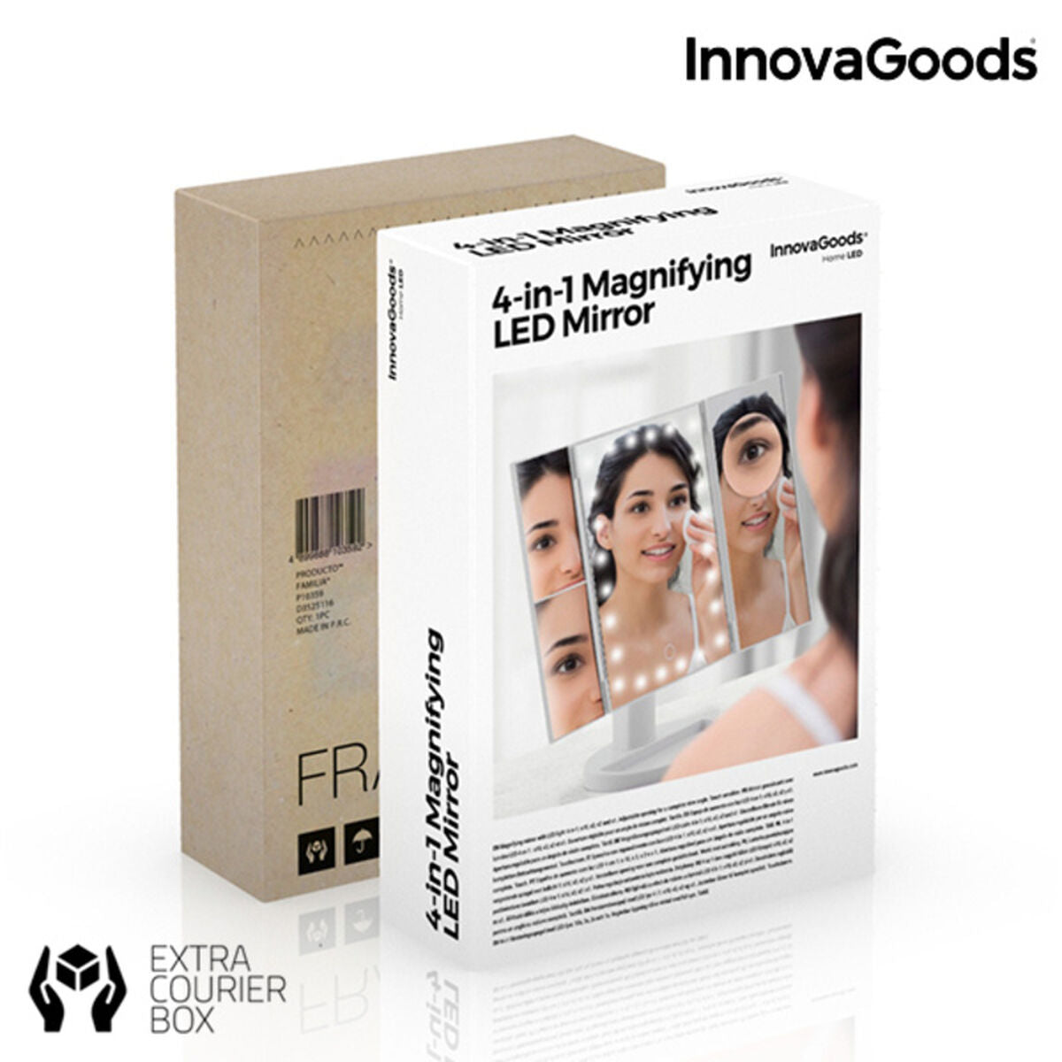 InnovaGoods 4-in-1 Magnifying LED Mirror packaging on a white background