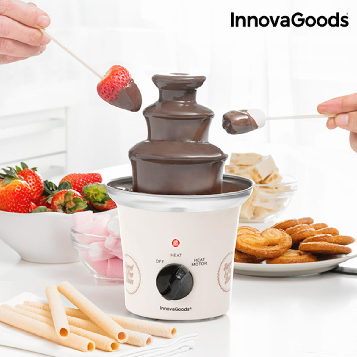 Chocolate fondue set with fondue forks and skewers
